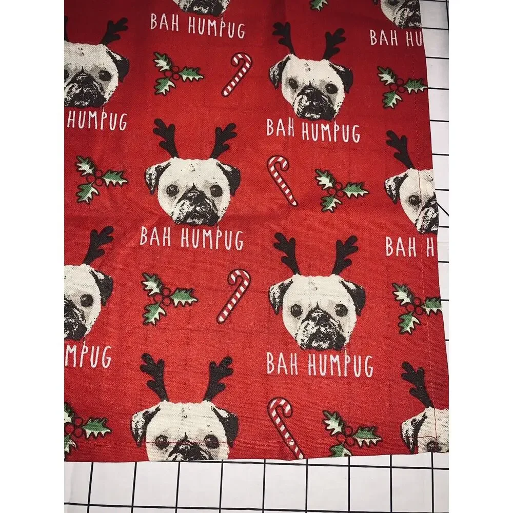 Pug Cooksmart Tea Towels Bah Humpug Cotton Unused No Tags or Pkg Red Christmas